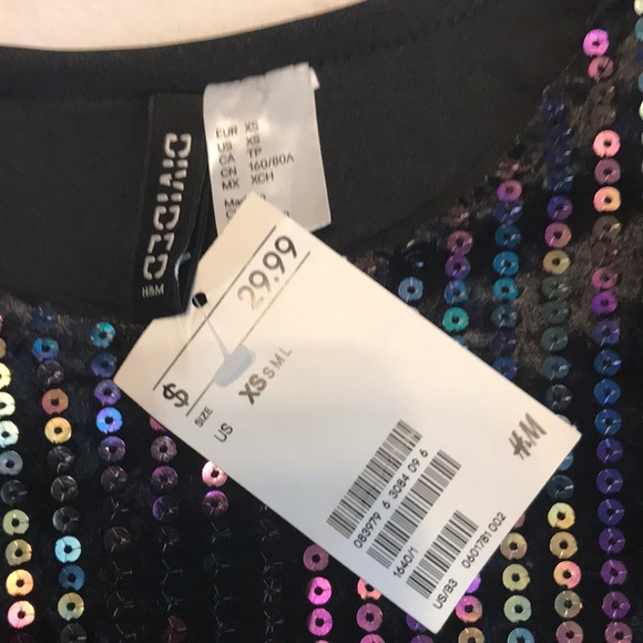 H&M NWT multi colored sequined long sleeve top XS - Picture 3 of 3